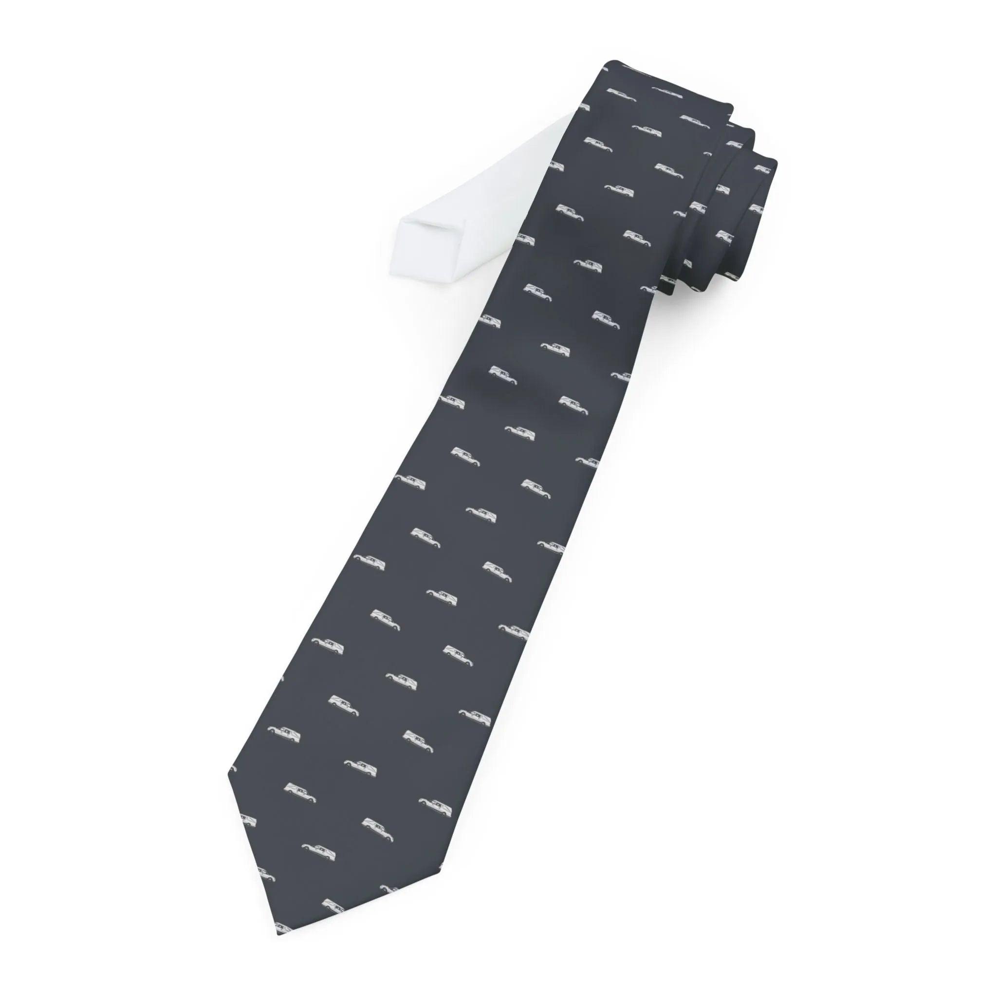 Dorp Dead Thread White Hearse on Dark Steel Grey - Necktie – Drop Dead Threads