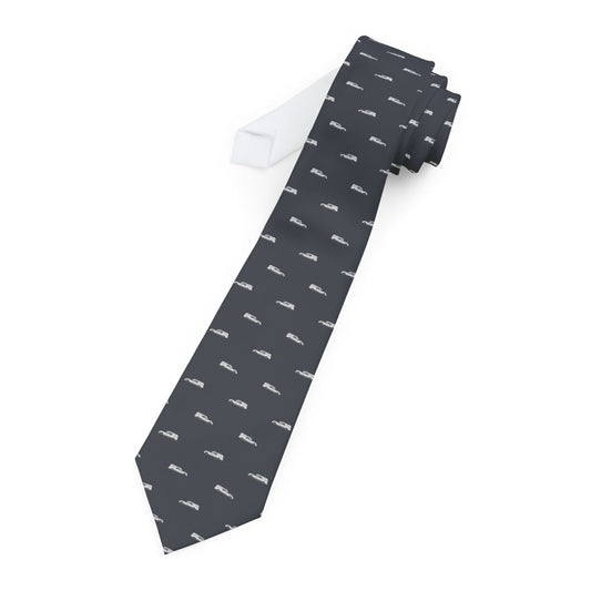 White Hearse on Dark Steel Grey - Necktie