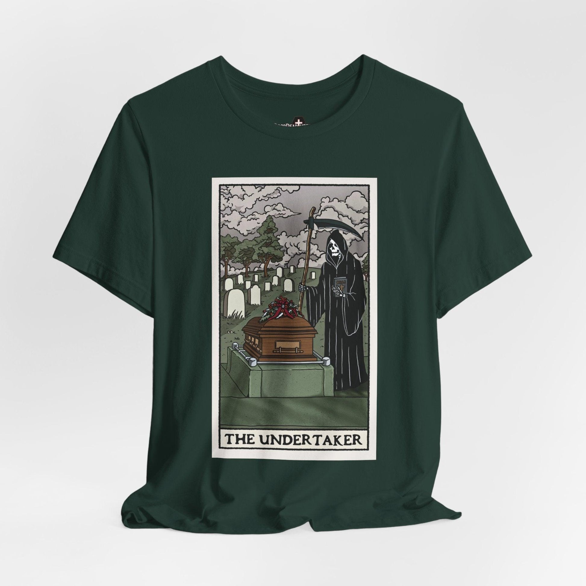 The Undertaker Tarot Card - Tee - burial, cemetery, embalmer, embalming, formaldehyde, funeral director, goth, grave, Mortician, mortuary science, tarot card T-Shirt