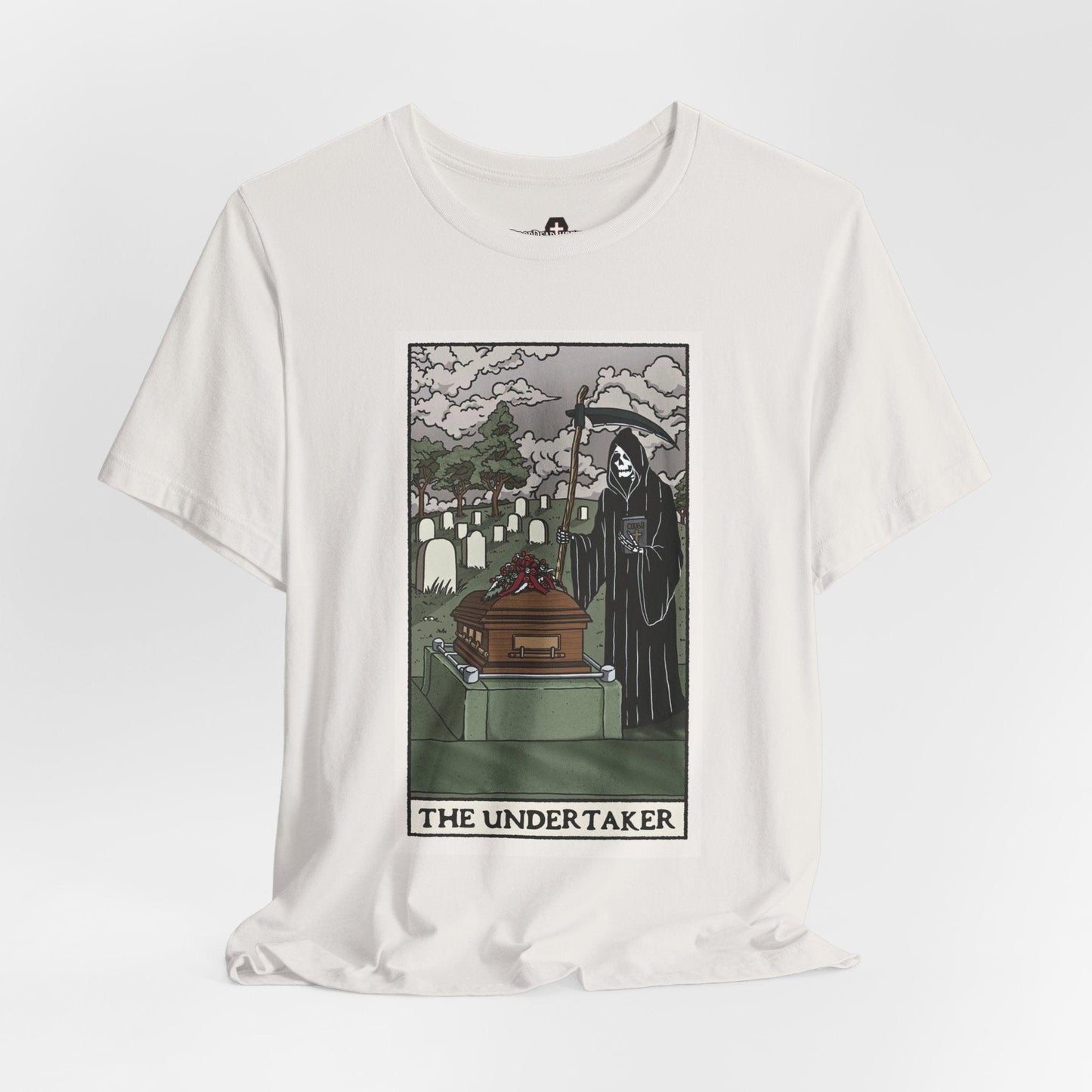 The Undertaker Tarot Card - Tee - burial, cemetery, embalmer, embalming, formaldehyde, funeral director, goth, grave, Mortician, mortuary science, tarot card T-Shirt