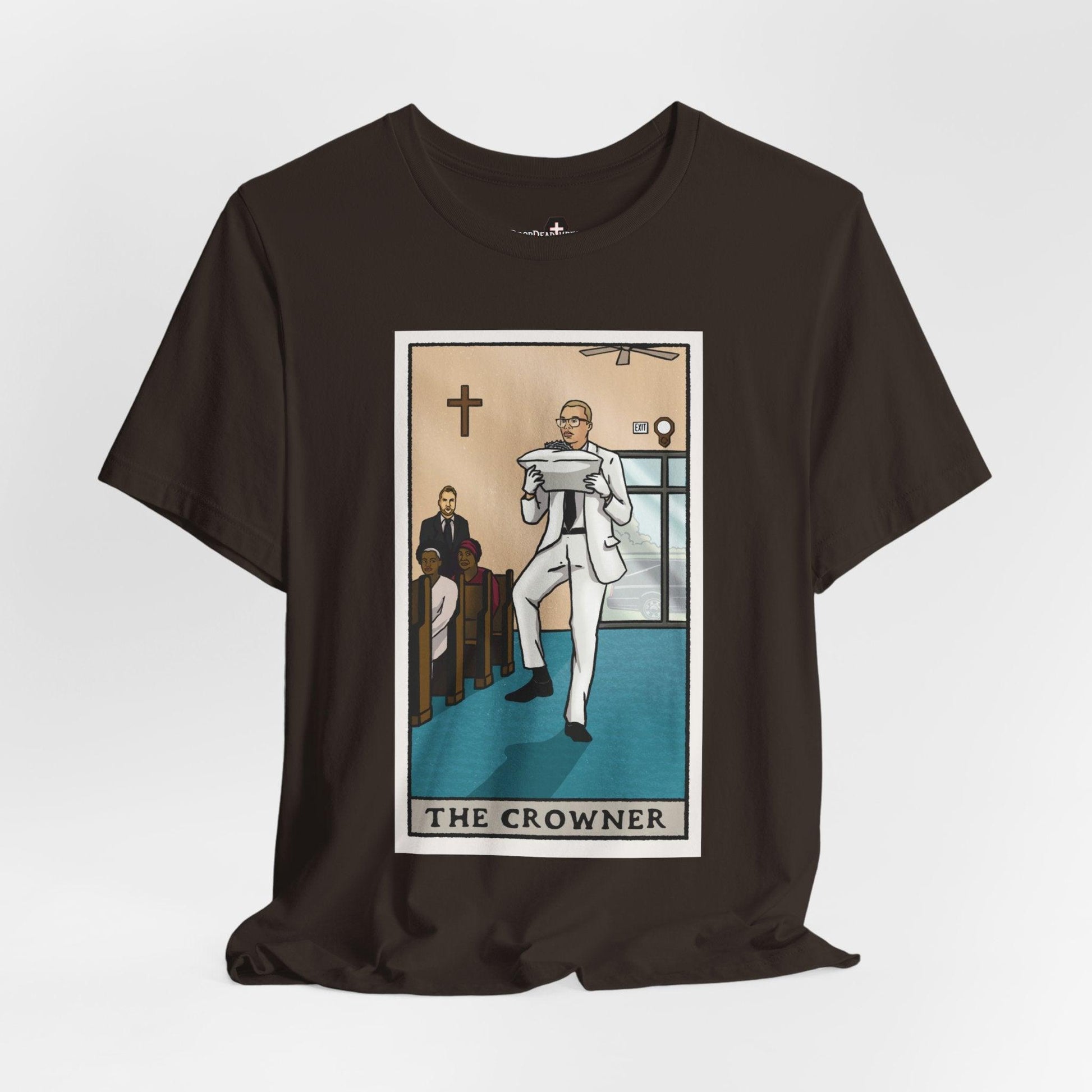 The Crowner Tarot Card - Tee - church, embalmer, funeral director, goth, Mortician, mortuary science, tarot card T-Shirt