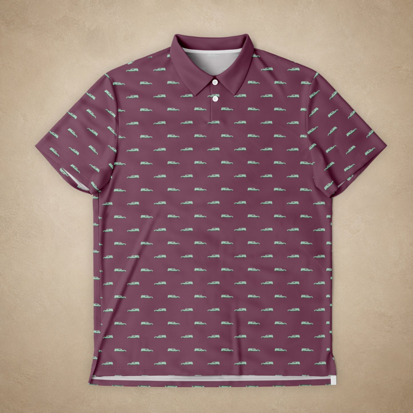 Seafoam Green Hearse on Deep Burgundy