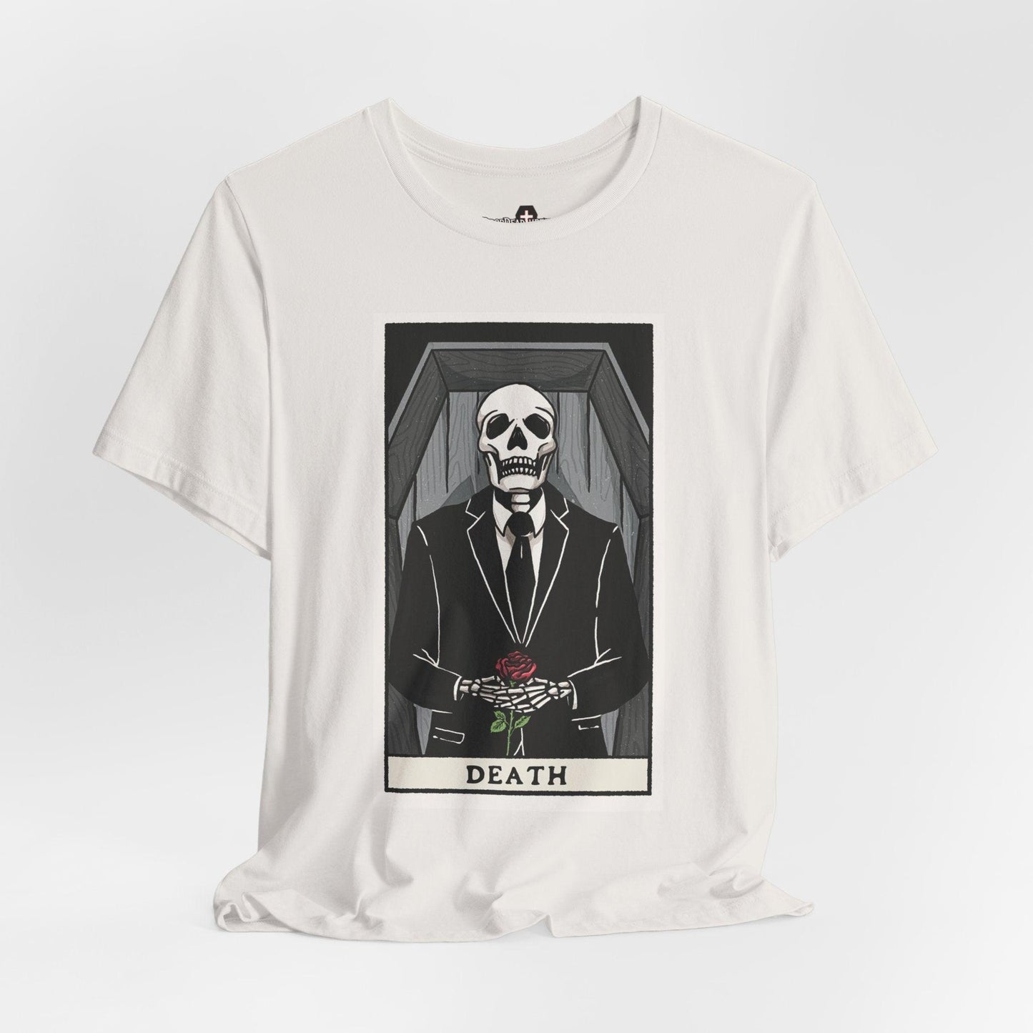 Death Tarot Card - Tee - casket, cemetery, coffin, embalmer, embalming, funeral director, goth, Mortician, mortuary science, rose, tarot card T-Shirt