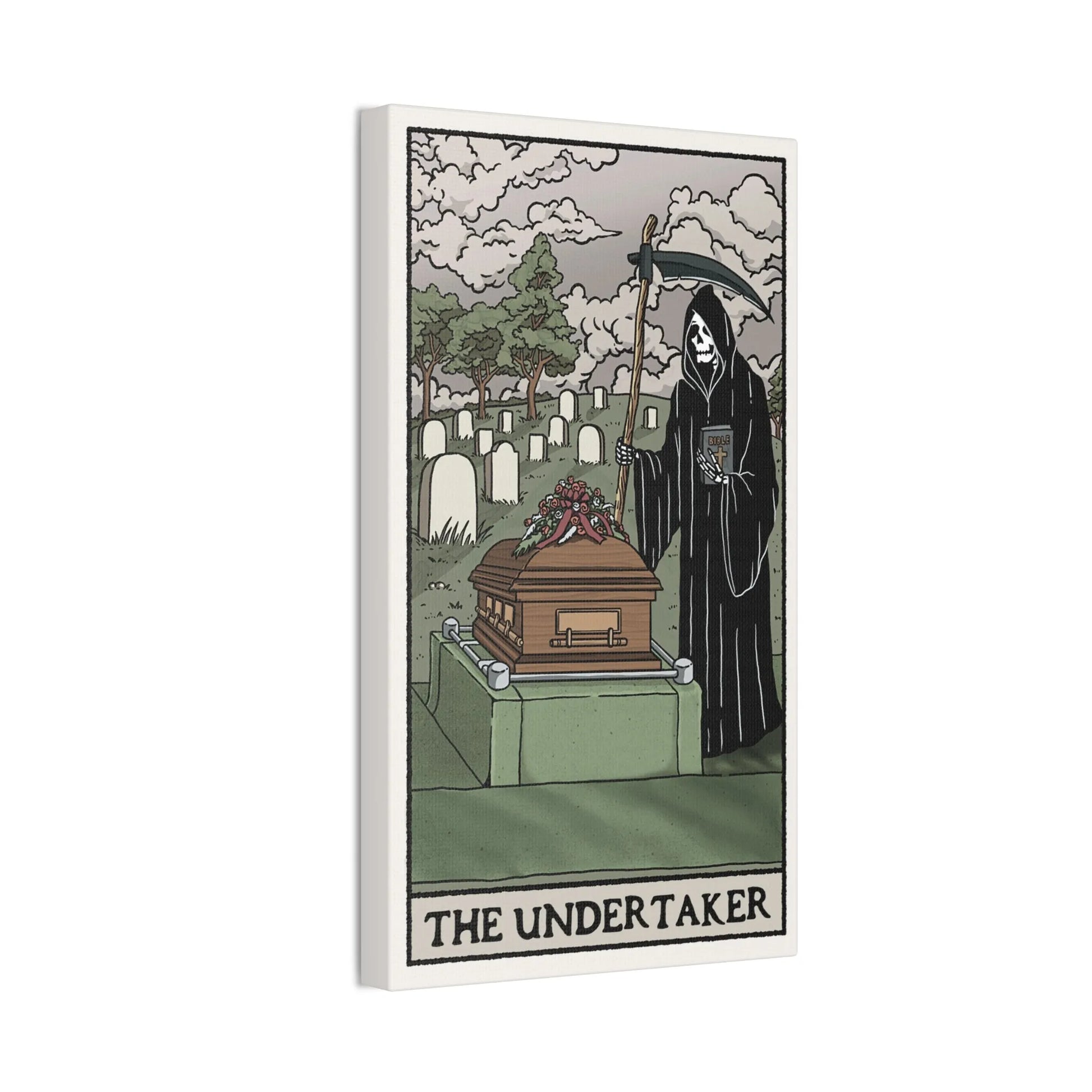 "The Undertaker" Tarot Card Canvas Art | Dark Humor Wall Decor | Unique Gothic Home Accent - Alternative Artwork,Dark Humor Print,Death Themed Gift,Eerie Art Piece,Funny Home Decor,Gothic Wall Art,Grim Reaper Art,Halloween Wall Art,Macabre Design,Mortician Decor,Spooky Living Room,Unique Canvas Art,Unusual Wall Decor Canvas