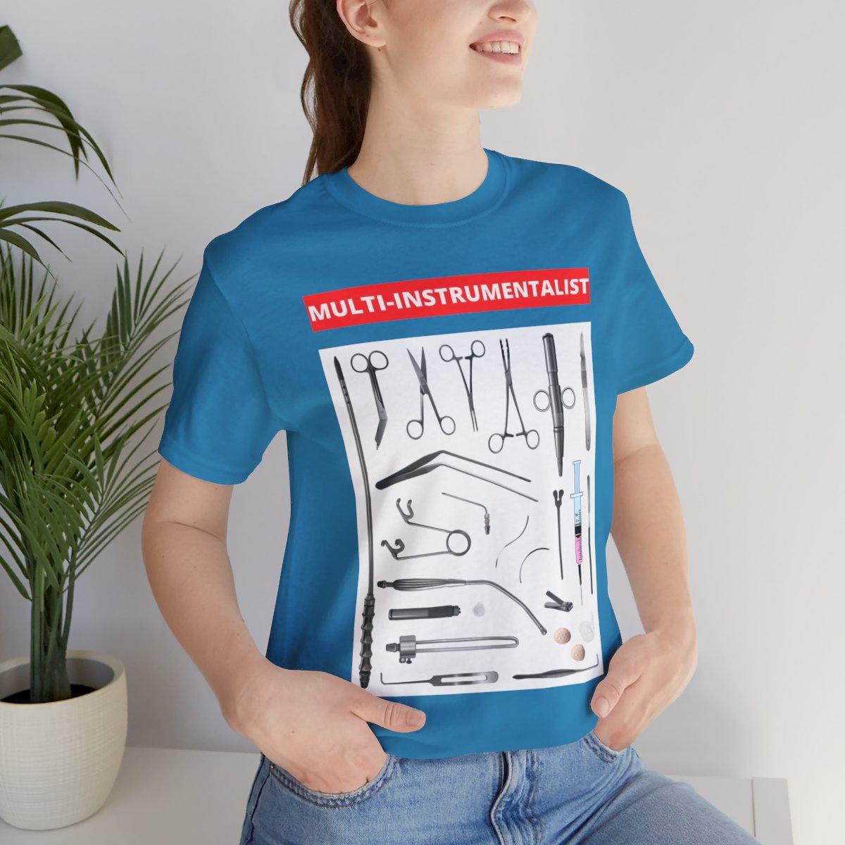 Mutli-Instrumentalist embalmer's tshirt with a picture of mortuary embalming instruments on it