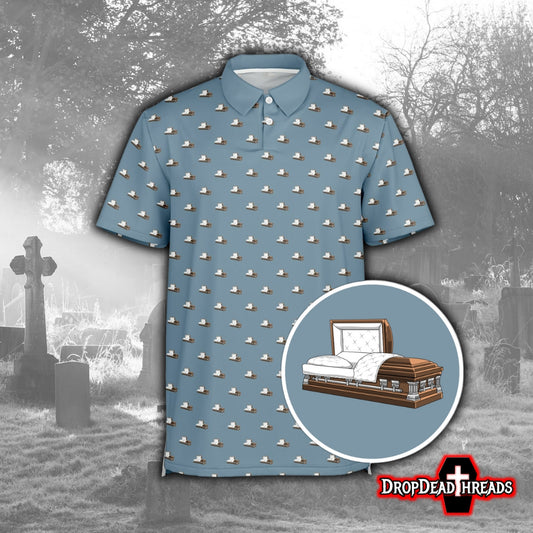 Coffee Casket on Steel Blue - Golf Polo Shirt