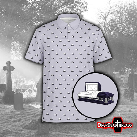 Dark Purple Open Casket on Light Purple Grey - Golf Polo Shirt