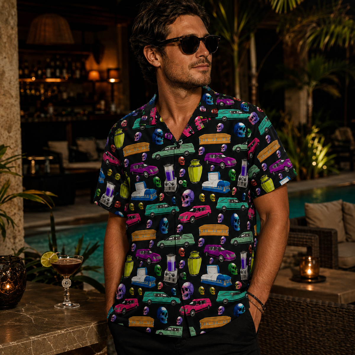 Death of the party on Washed Black - Hawaiian Shirt