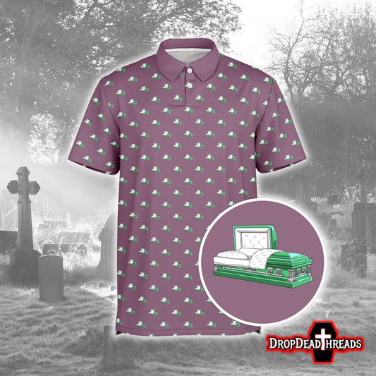 Emerald Green Casket on Plum Mauve - Golf Polo Shirt
