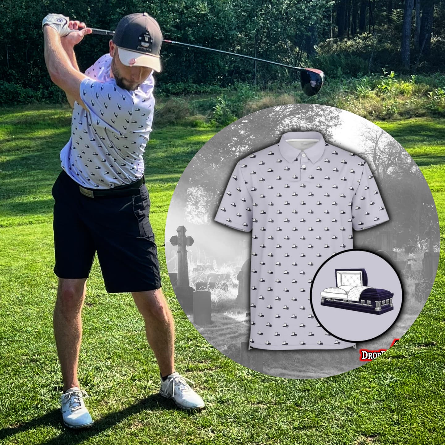 Dark Purple Open Casket on Light Purple Grey - Golf Polo Shirt