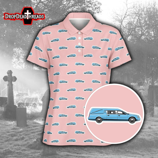 Light Blue Hearse Stickers on Pink - Golf Polo Shirt
