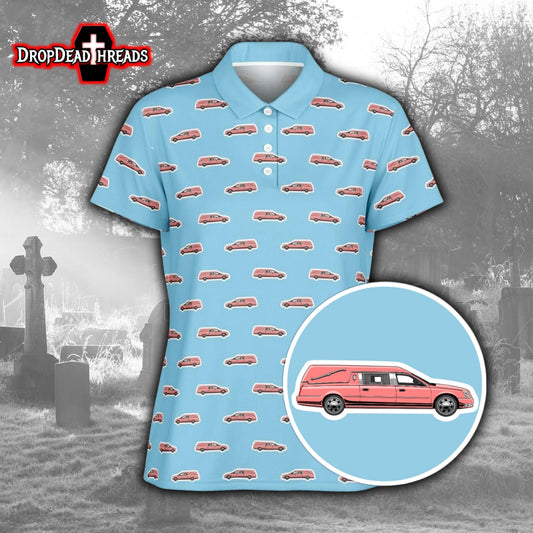 Pink Hearse Stickers on Baby Blue - Golf Polo Shirt