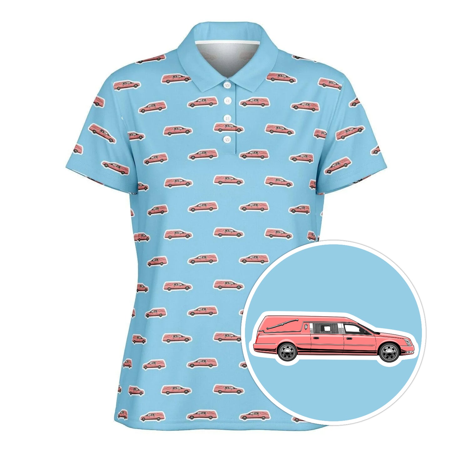 Pink Hearse Stickers on Baby Blue - Golf Polo Shirt