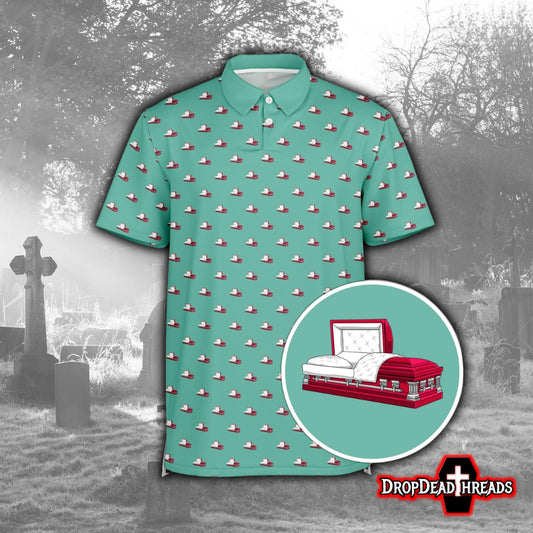 Red Casket on Dusty Teal - Golf Polo Shirt