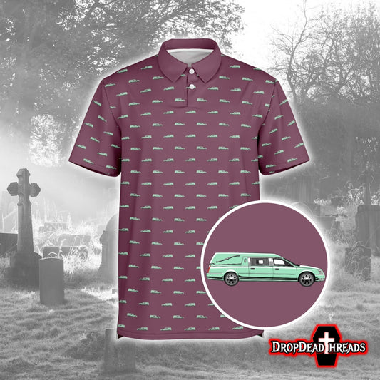 Seafoam Green Hearse on Deep Burgundy - Golf Polo Shirt
