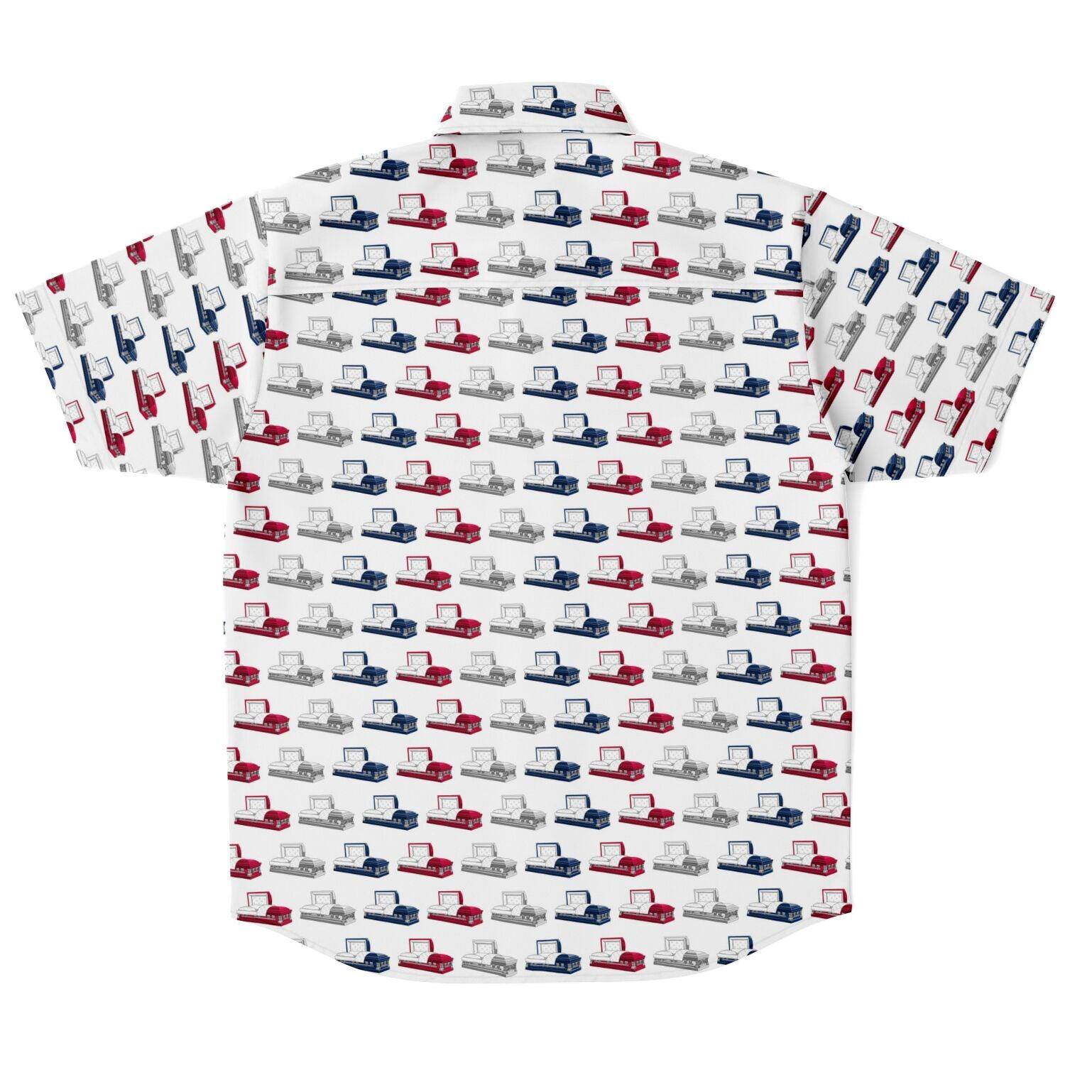 Patriotic Casket - Button Up - america, button down, casket, Coffin, funeral director, patriotic Short Sleeve Button Down Shirt - AOP