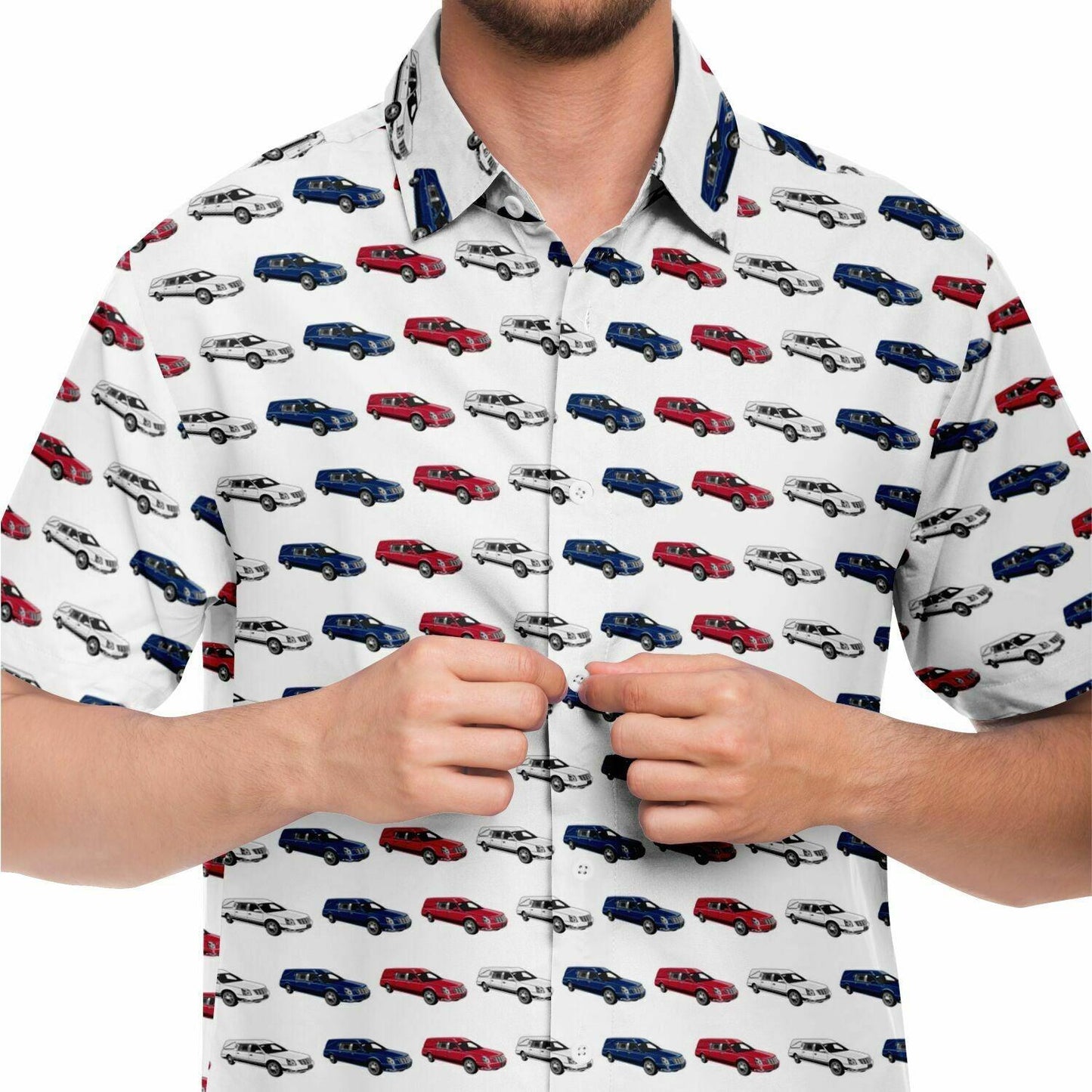 American Hearse Driver - Button Up Tee - america, americana, funeral coach, funeral director, Hearse, mortician, Patriotic, USA Short Sleeve Button Down Shirt