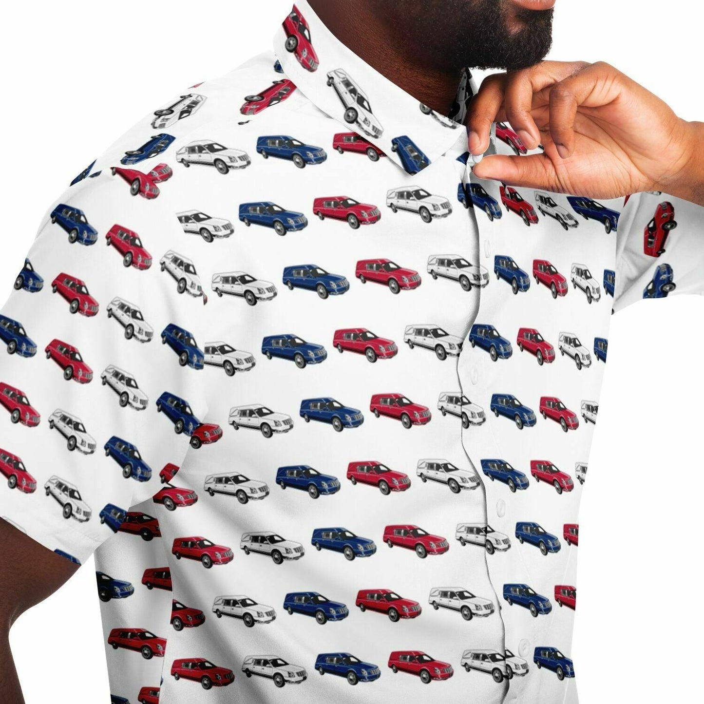 American Hearse Driver - Button Up Tee - america, americana, funeral coach, funeral director, Hearse, mortician, Patriotic, USA Short Sleeve Button Down Shirt