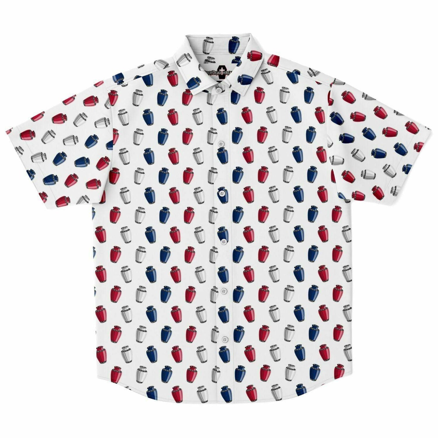 AmericURN - Button Up Tee - america, americana, cremation, cremation urn, funeral director, mortician, Patriotic, USA Short Sleeve Button Down Shirt