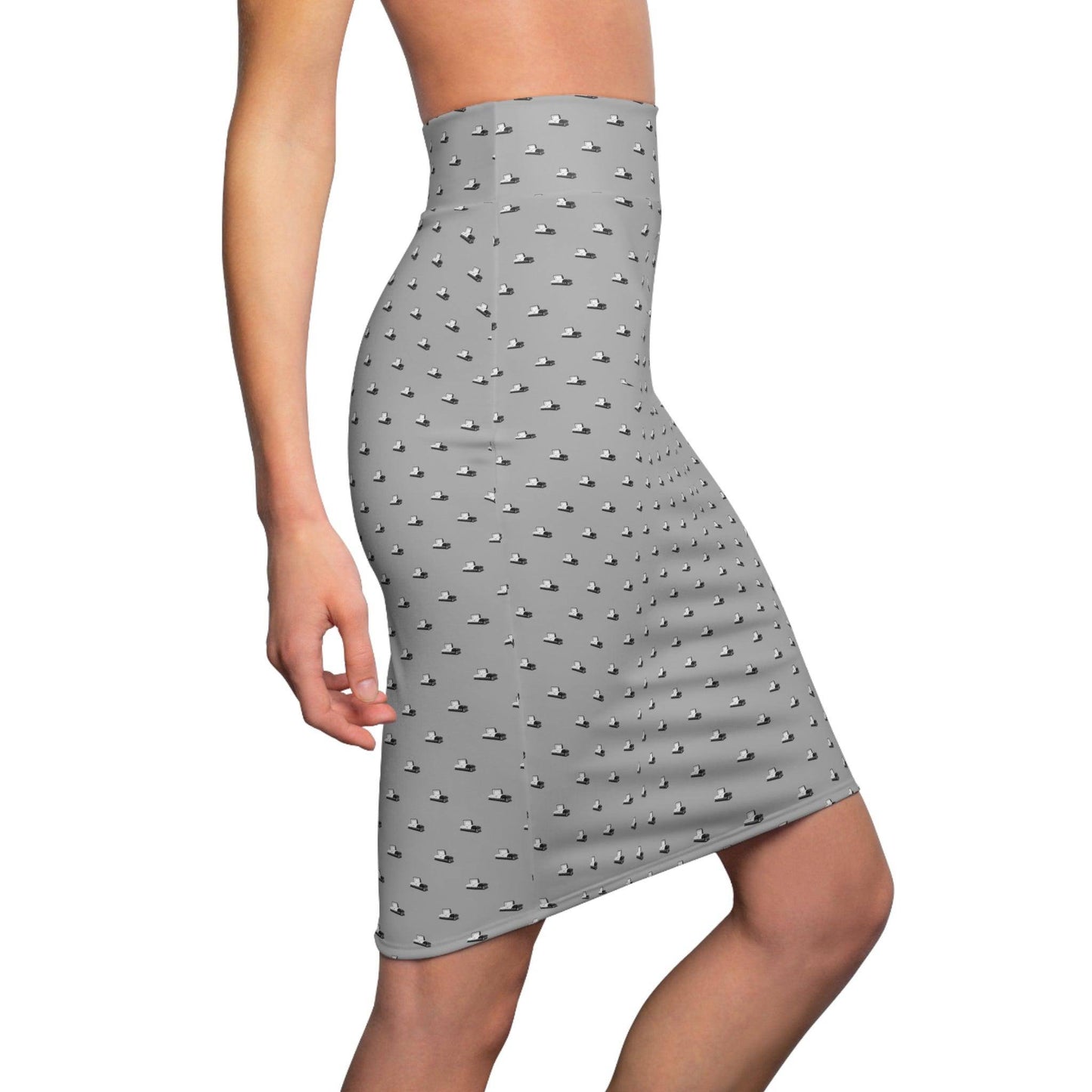 Pencil Skirt - Black Casket on Light Grey - All Over Print, AOP, AOP Clothing, Assembled in the USA, Assembled in USA, Casket, Coffin, death, Funeral, goth, Made in the USA, Made in USA, Skirts & Dresses, Sublimation, Women's Clothing All Over Prints