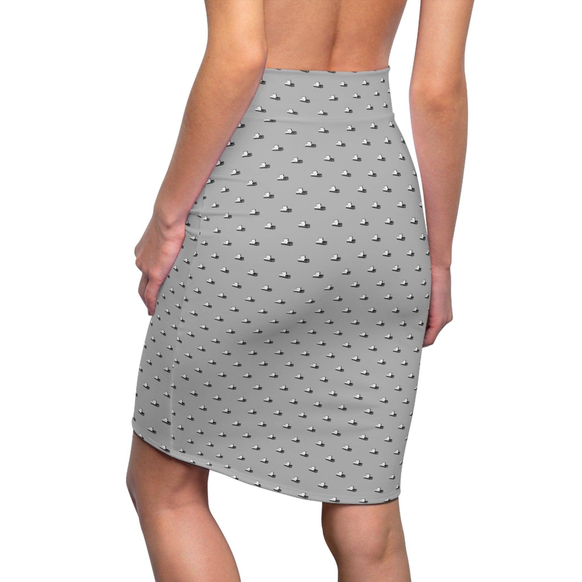 Pencil Skirt - Black Casket on Light Grey - All Over Print, AOP, AOP Clothing, Assembled in the USA, Assembled in USA, Casket, Coffin, death, Funeral, goth, Made in the USA, Made in USA, Skirts & Dresses, Sublimation, Women's Clothing All Over Prints