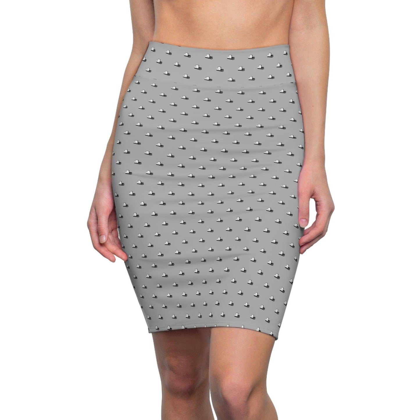 Pencil Skirt - Black Casket on Light Grey - All Over Print, AOP, AOP Clothing, Assembled in the USA, Assembled in USA, Casket, Coffin, death, Funeral, goth, Made in the USA, Made in USA, Skirts & Dresses, Sublimation, Women's Clothing All Over Prints