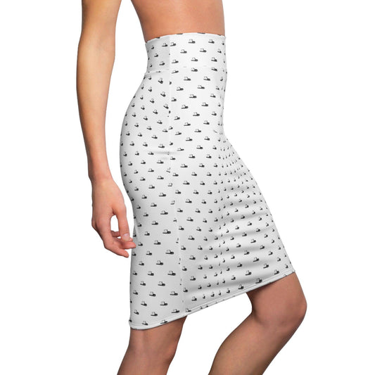 Pencil Skirt - Black Casket on White - All Over Print, AOP, AOP Clothing, Assembled in the USA, Assembled in USA, casket, coffin, death, funeral, goth, Made in the USA, Made in USA, Skirts & Dresses, Sublimation, Women's Clothing All Over Prints