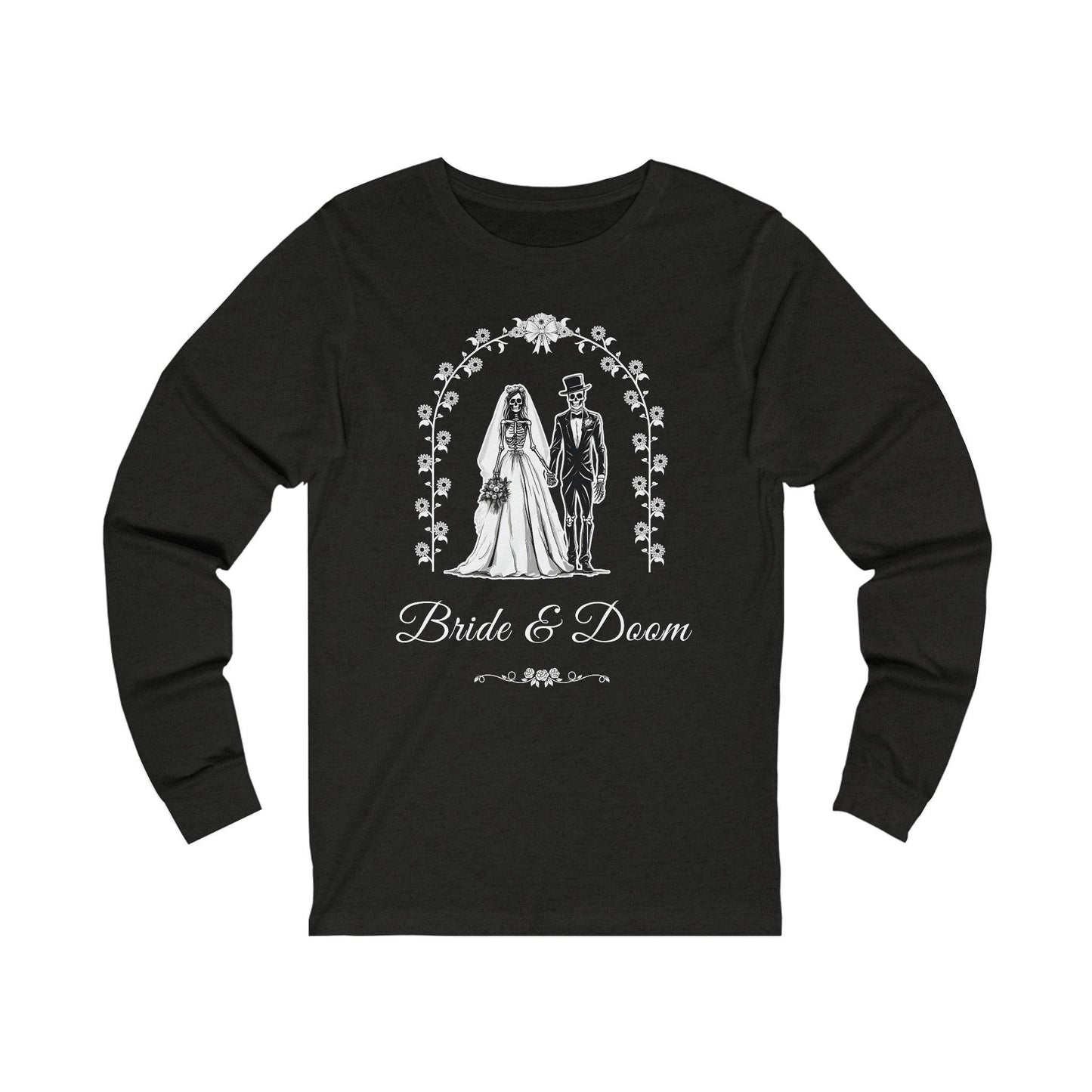 Bride & Doom - Long Sleeve Tee - daisies, embalmer, funeral director, goth, mortician, skeleton, skulls, wedding Long-sleeve