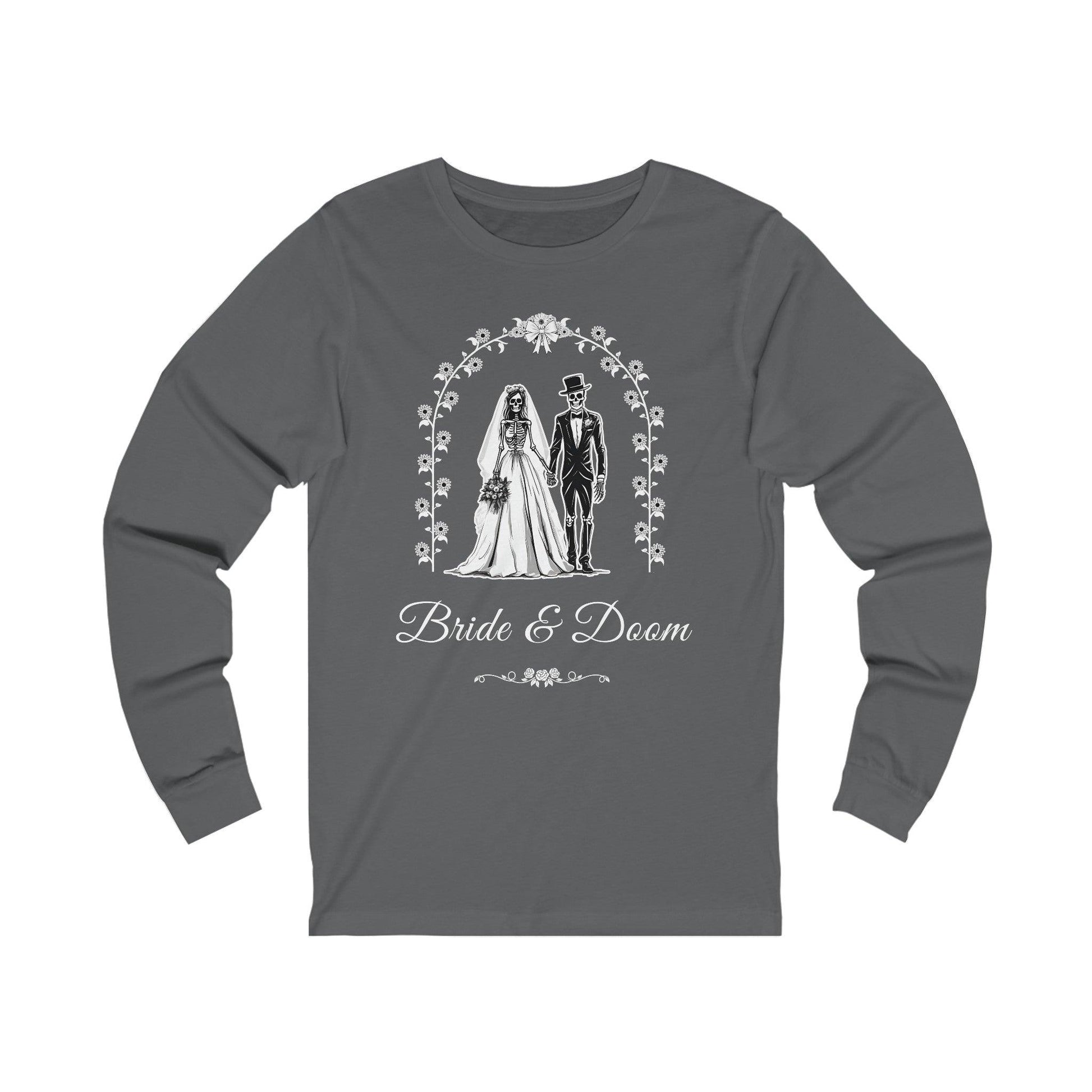 Bride & Doom - Long Sleeve Tee - daisies, embalmer, funeral director, goth, mortician, skeleton, skulls, wedding Long-sleeve