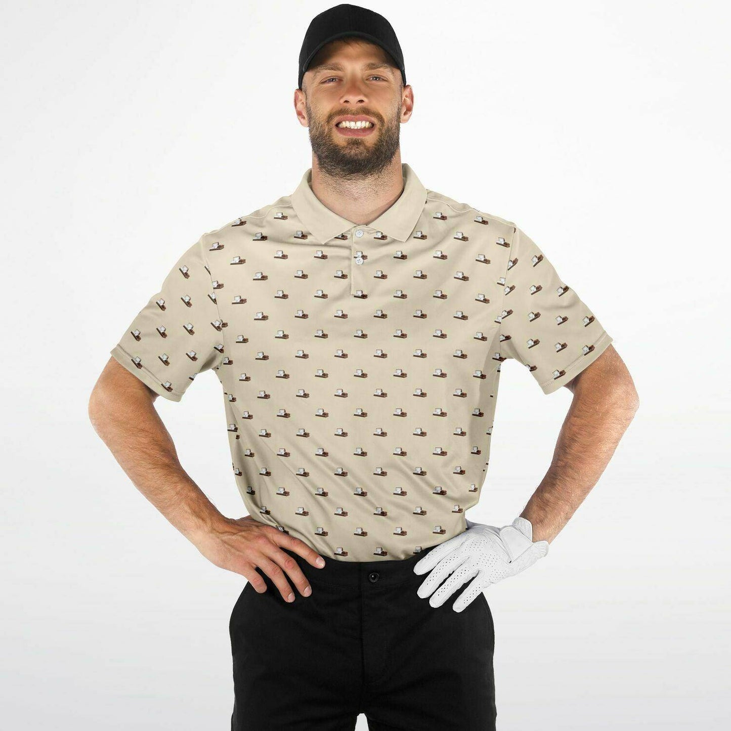 Brown Open Casket on Almond - Golf Polo Shirt - Casket, Coffin, death, Funeral, golf, polo Polo Shirt - AOP