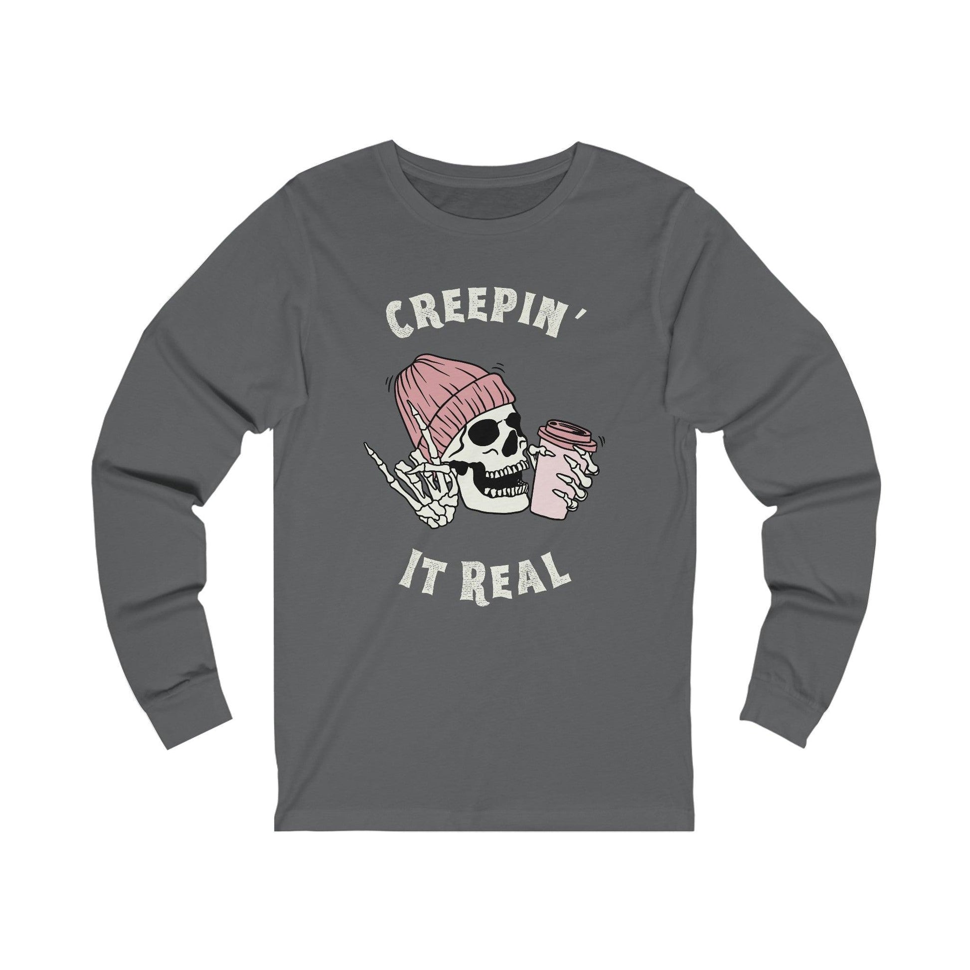 Creepin' it Real - Long Sleeve Tee - coffee, embalmer, funeral director, goth, mortician, skeleton, skull Long-sleeve