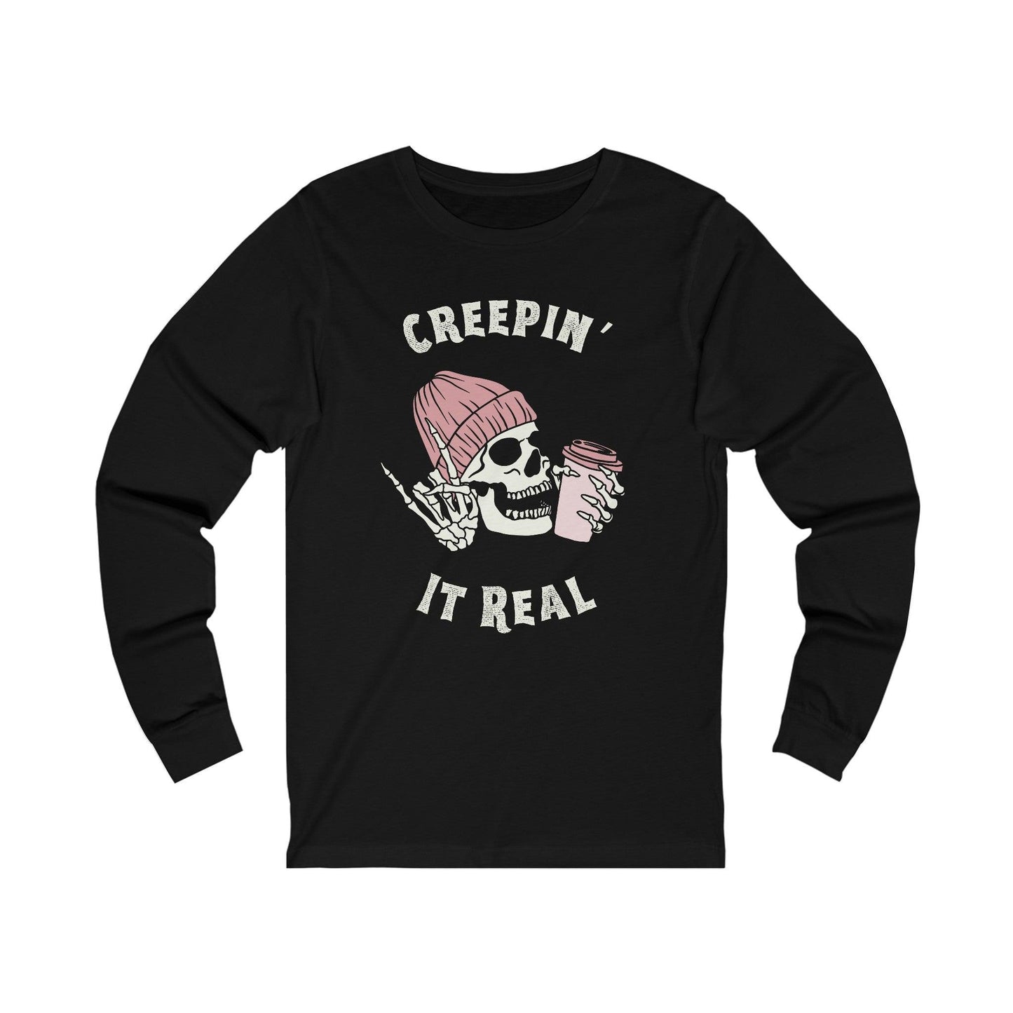 Creepin' it Real - Long Sleeve Tee - coffee, embalmer, funeral director, goth, mortician, skeleton, skull Long-sleeve