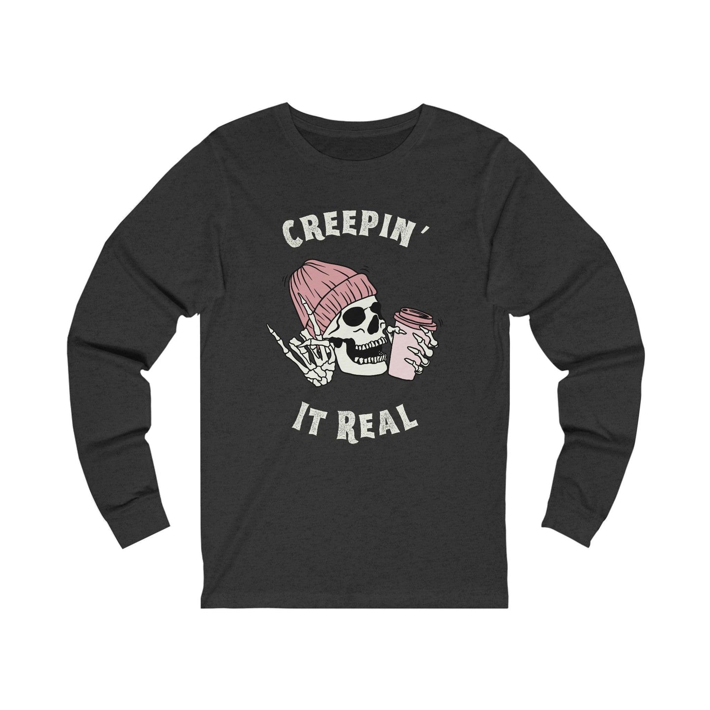 Creepin' it Real - Long Sleeve Tee - coffee, embalmer, funeral director, goth, mortician, skeleton, skull Long-sleeve