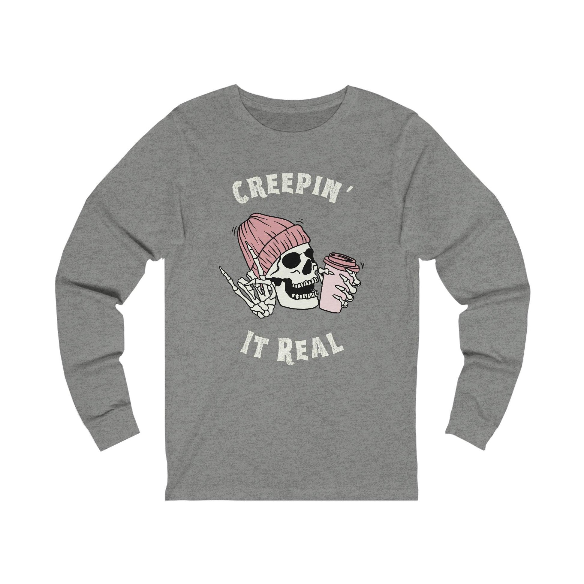 Creepin' it Real - Long Sleeve Tee - coffee, embalmer, funeral director, goth, mortician, skeleton, skull Long-sleeve