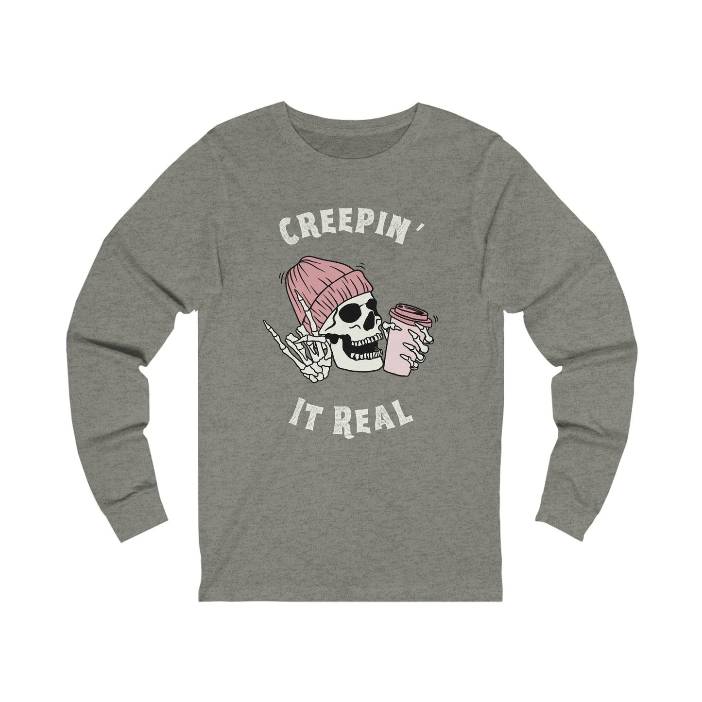 Creepin' it Real - Long Sleeve Tee - coffee, embalmer, funeral director, goth, mortician, skeleton, skull Long-sleeve