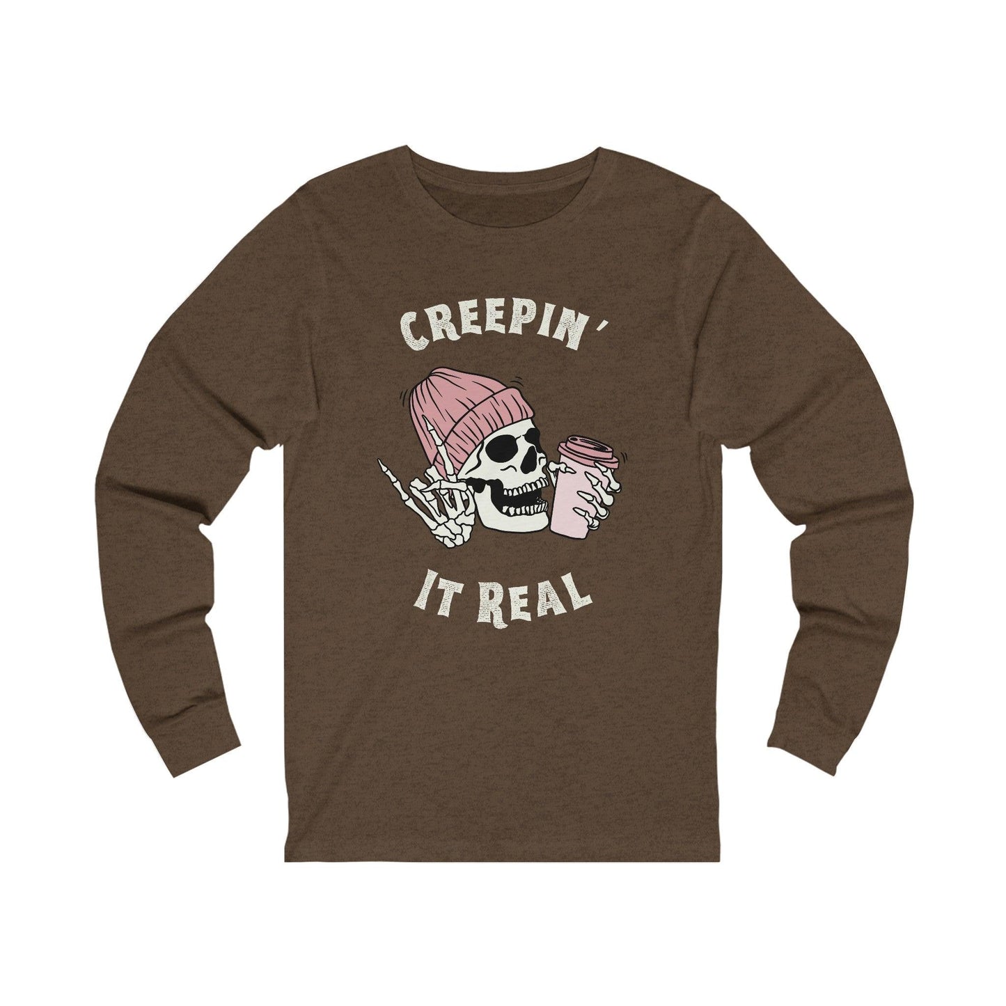 Creepin' it Real - Long Sleeve Tee - coffee, embalmer, funeral director, goth, mortician, skeleton, skull Long-sleeve