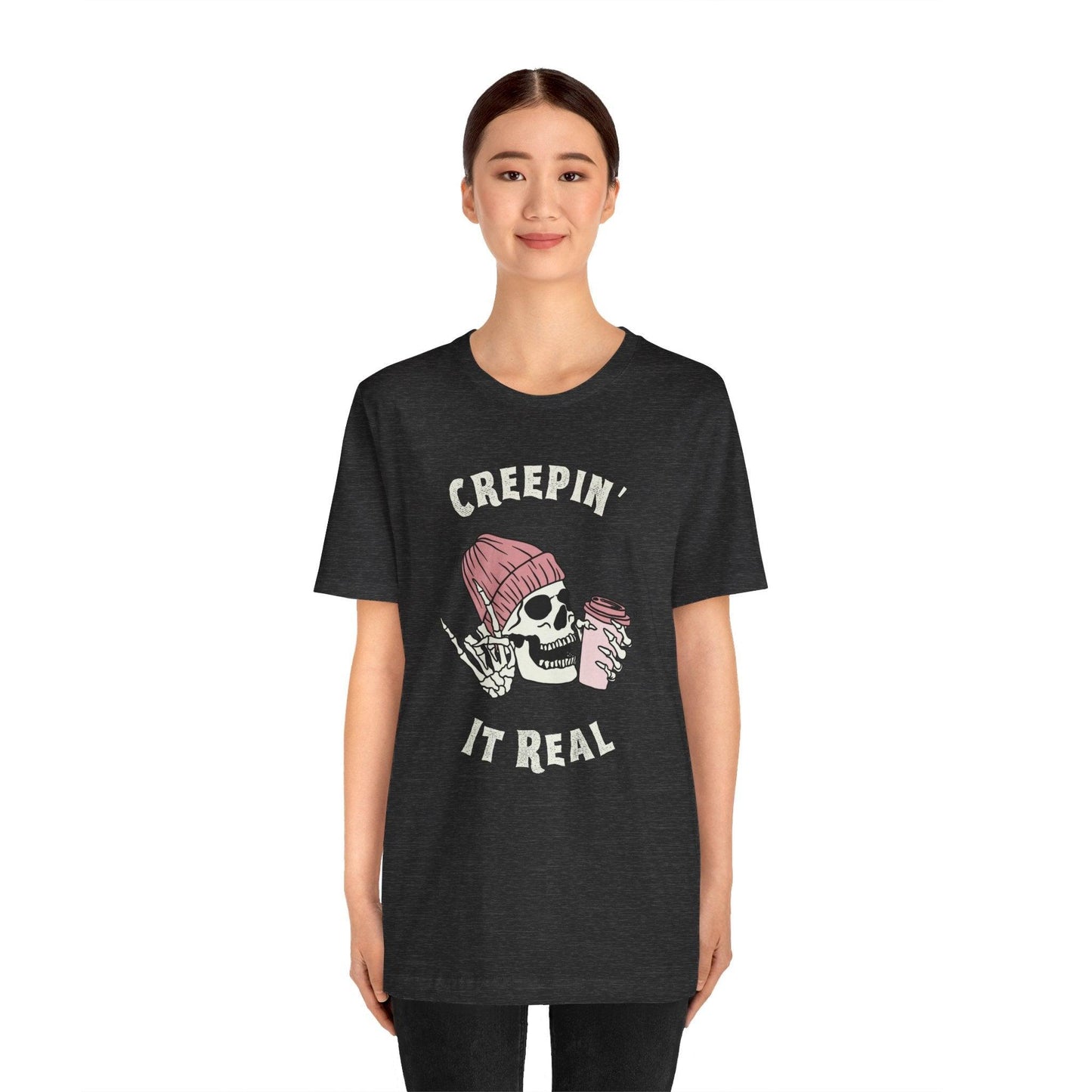 Creepin' it Real - Tee - coffee, embalmer, funeral director, goth, mortician, skeleton, skull T-Shirt