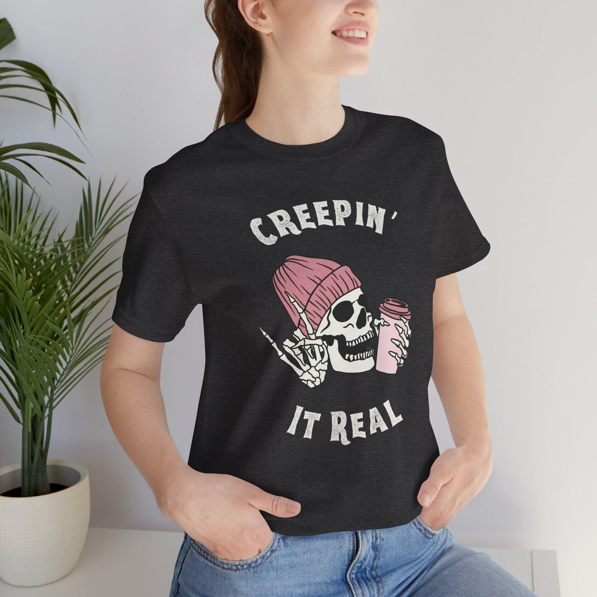 Creepin' it Real - Tee - coffee, embalmer, funeral director, goth, mortician, skeleton, skull T-Shirt