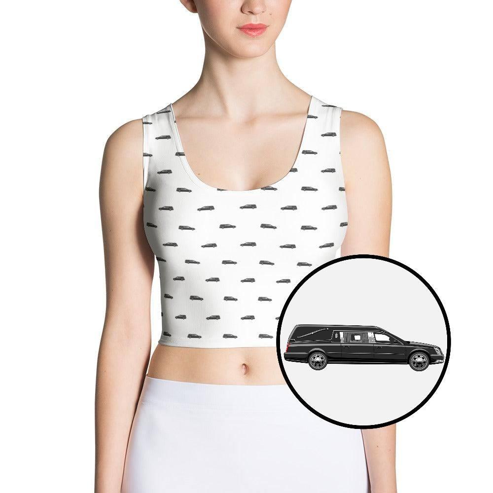 Crop Top - Black Hearse on White - c, death, funeral, hearse 