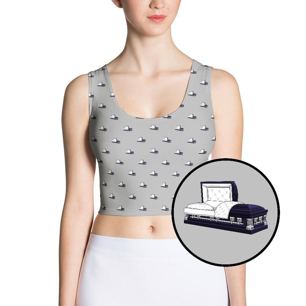 Crop Top - Dark Purple Casket on Grey - casket, coffin, death, funeral 