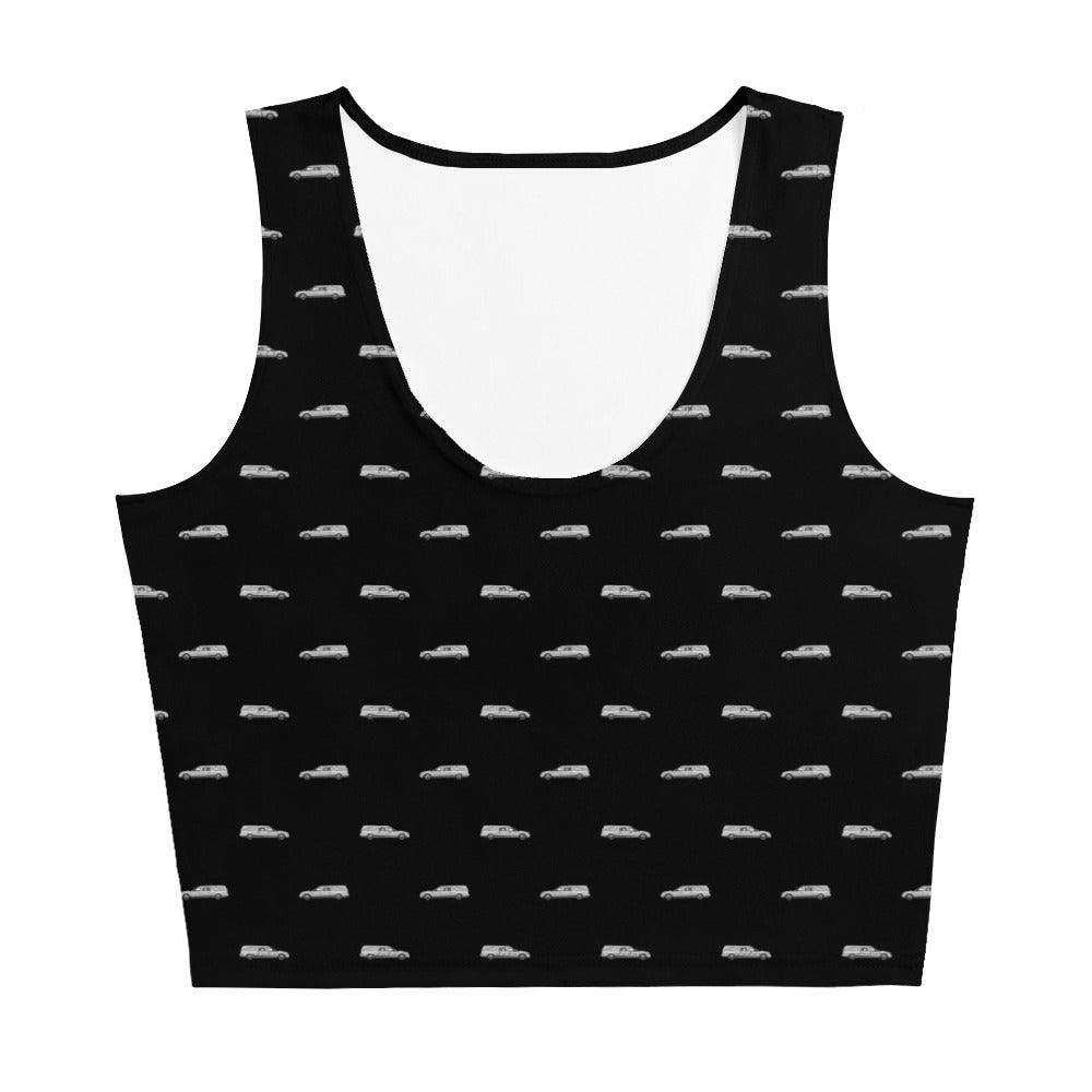 Crop Top - Silver Hearse on Black - death, funeral, hearse 