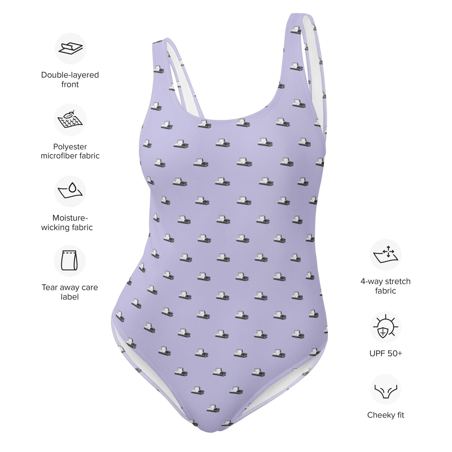 Dark Grey Casket on Light Purple - One Piece Swimsuit - casket, coffin, death positive, embalmer, funeral director, mortician, mortuary science one piece swimsuit