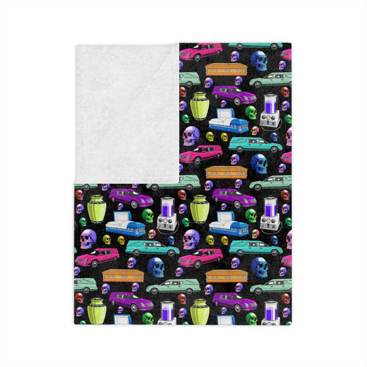 Death of the Party on Black - Velveteen Minky Throw Blanket - Bed,Bedding,Blankets,embalmer,funeral director,Halloween,Home & Living,Indoor,mortician,mortuary science,Polyester,Rest,Sleep,Sublimation Home Decor