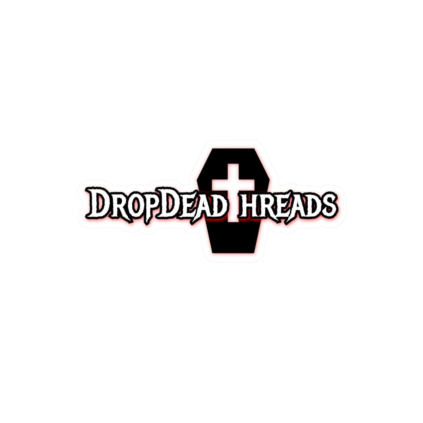 Drop Dead Threads - Vinyl Sticker - Assembled in the USA, Assembled in USA, casket, coffin, death, funeral, goth, hearse, Home & Living, Kiss cut, logo, Made in the USA, Made in USA, Magnets & Stickers, Paper, Satin, Stickers, Vinyl, White base Paper products