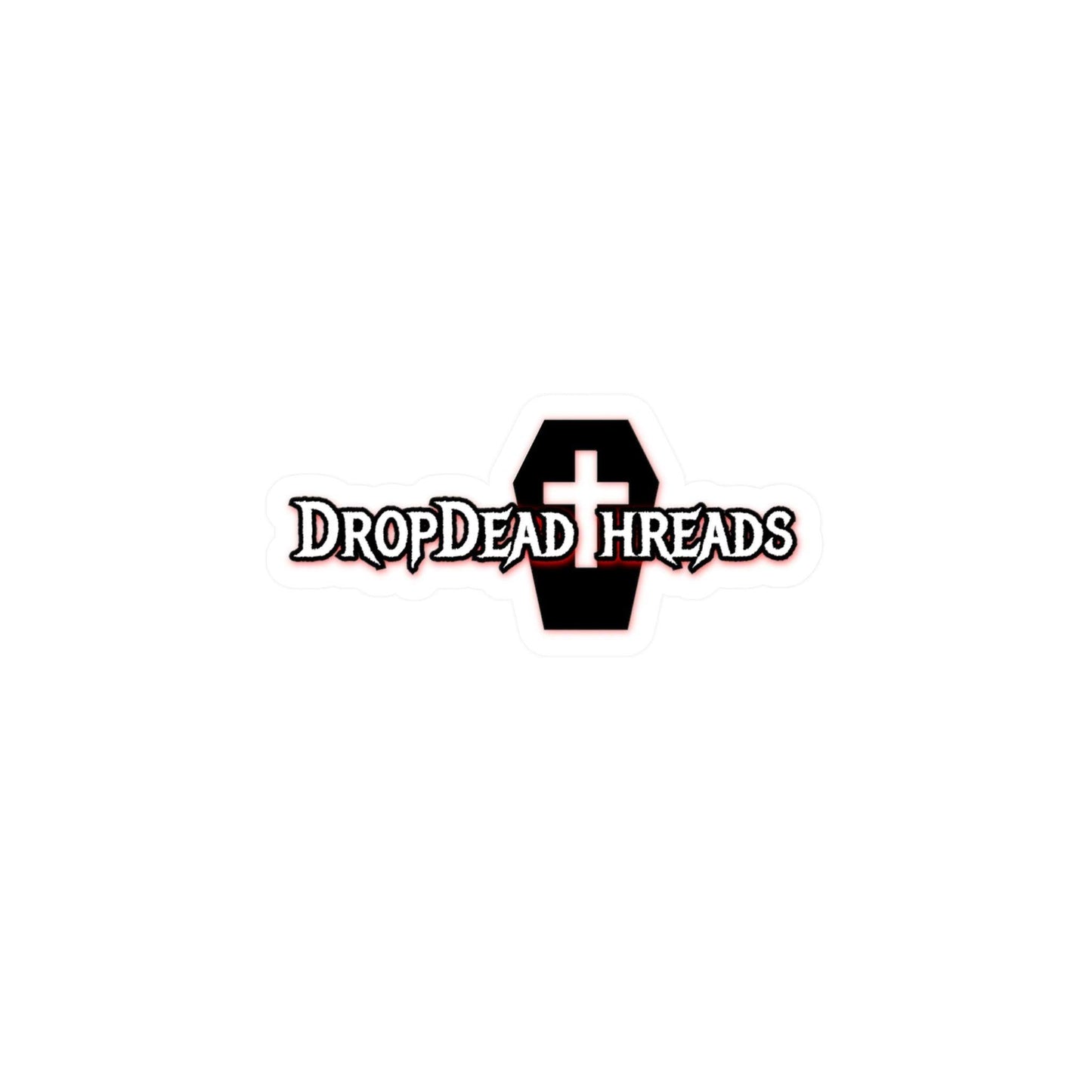 Drop Dead Threads - Vinyl Sticker - Assembled in the USA, Assembled in USA, casket, coffin, death, funeral, goth, hearse, Home & Living, Kiss cut, logo, Made in the USA, Made in USA, Magnets & Stickers, Paper, Satin, Stickers, Vinyl, White base Paper products