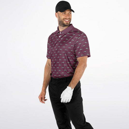 Seafoam Green Hearse on Deep Burgundy - Golf Polo Shirt
