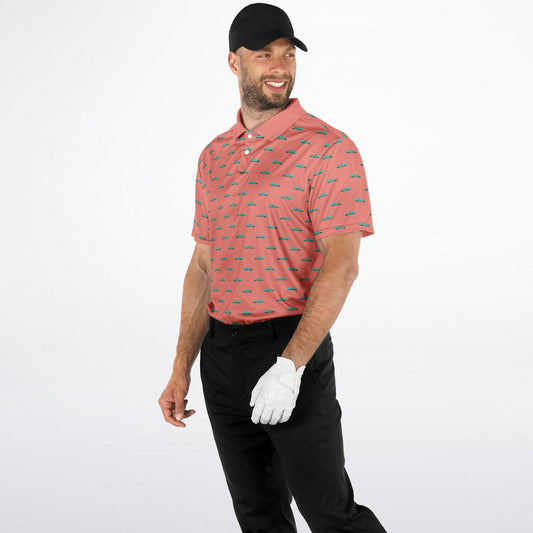 Turquoise Hearse on Coral - Golf Polo Shirt