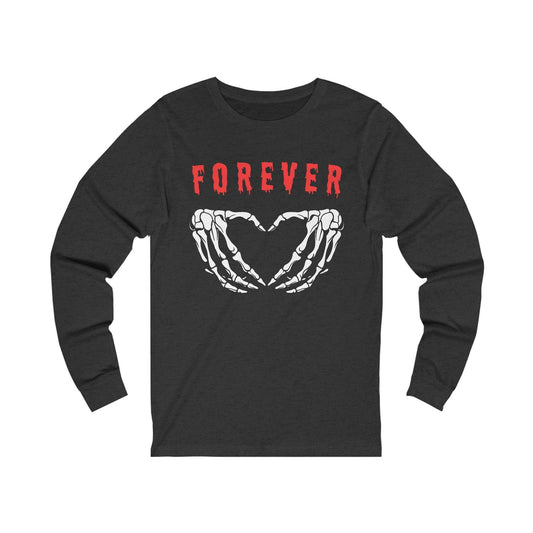 Forever Love - Long Sleeve Tee - embalmer, funeral director, goth, hearts, mortician, romance, skeleton, skulls, wedding Long-sleeve