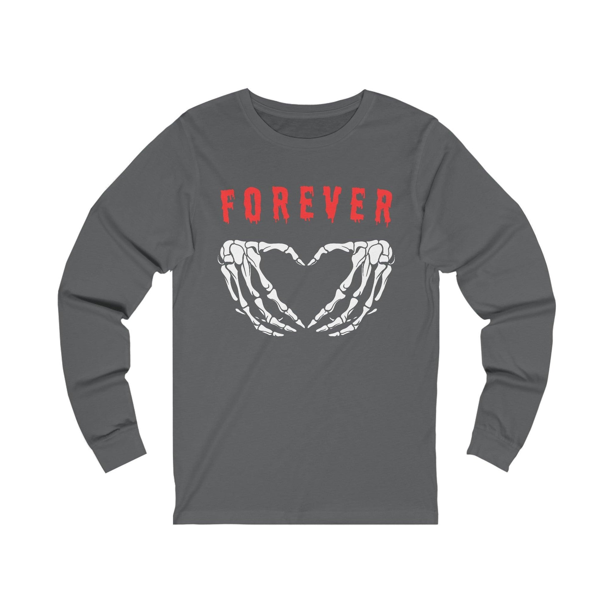 Forever Love - Long Sleeve Tee - embalmer, funeral director, goth, hearts, mortician, romance, skeleton, skulls, wedding Long-sleeve