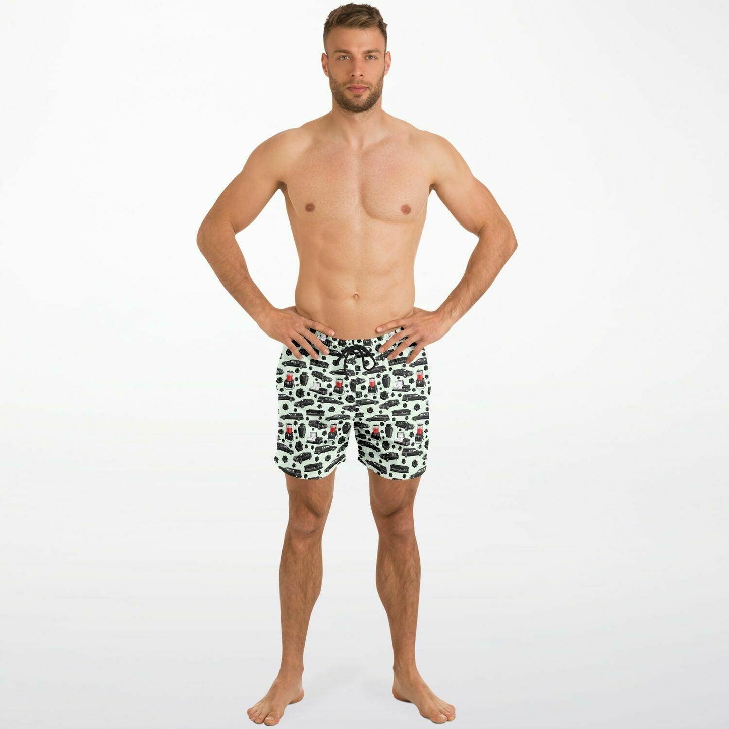 FUNeral Blackout on Honeydew - Swim Trunks - Casket, Coffin, cremation, embalming machine, Funeral, funeral coach, funeral directing, funeral director, funeral home, Hearse, undertaker, Urn Swim Trunks Men